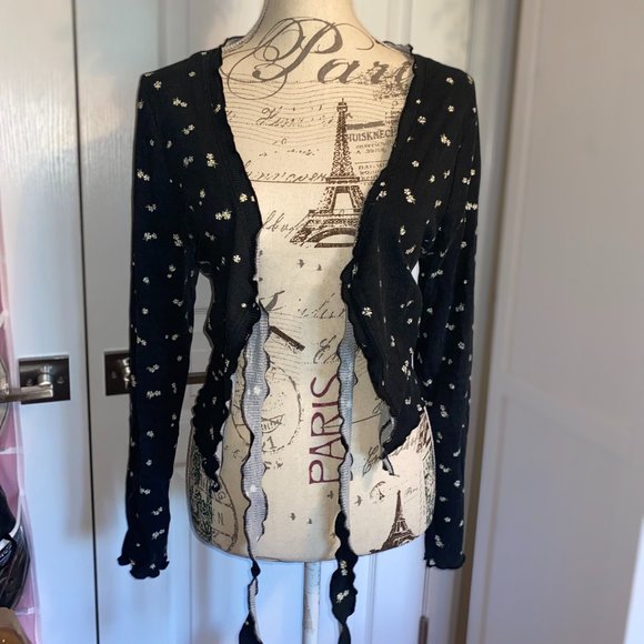 Daisy print long sleeved tie front cardigan - Picture 2 of 3